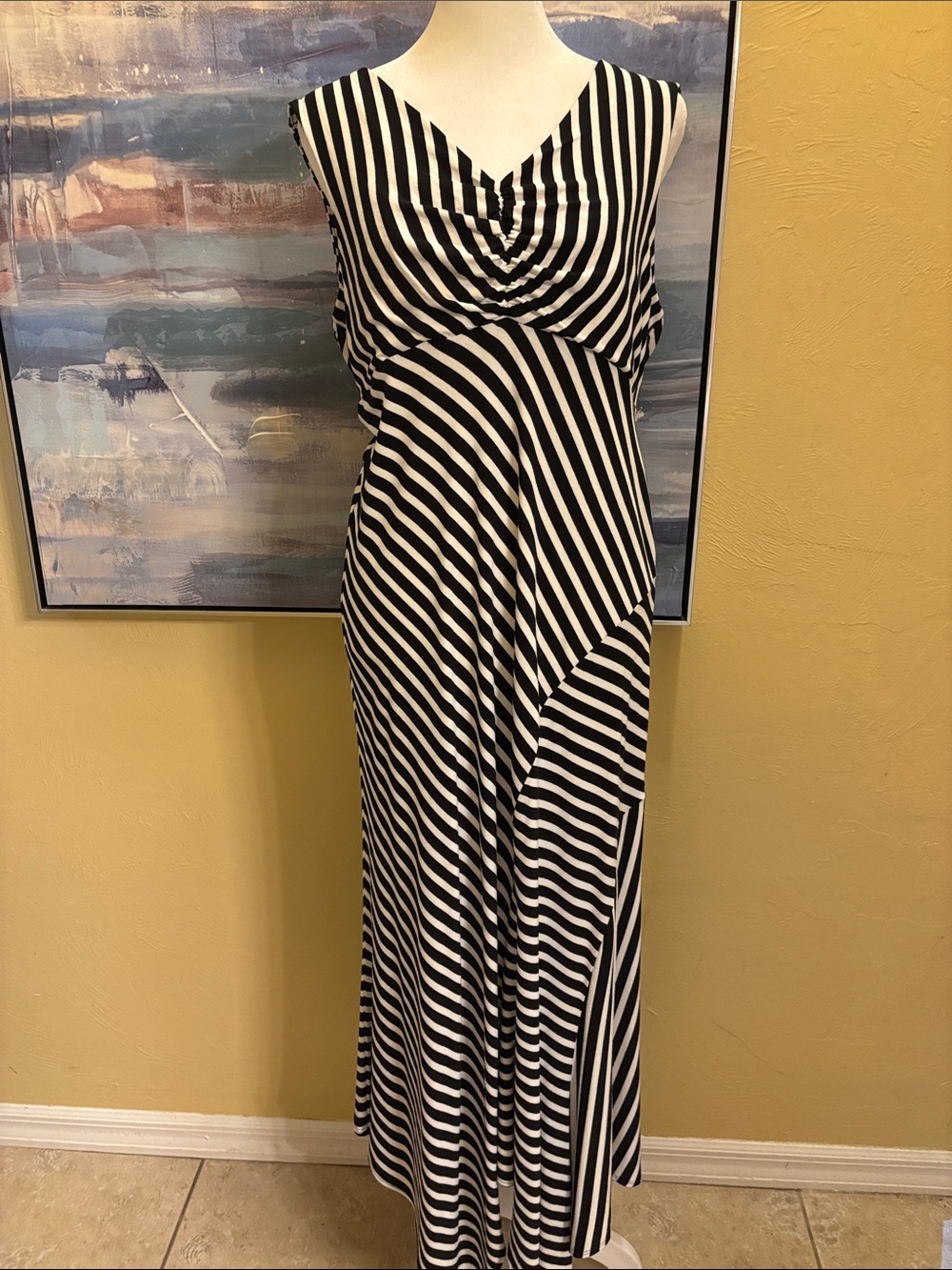 Chico's Black and White Striped V-Neck Maxi Dress